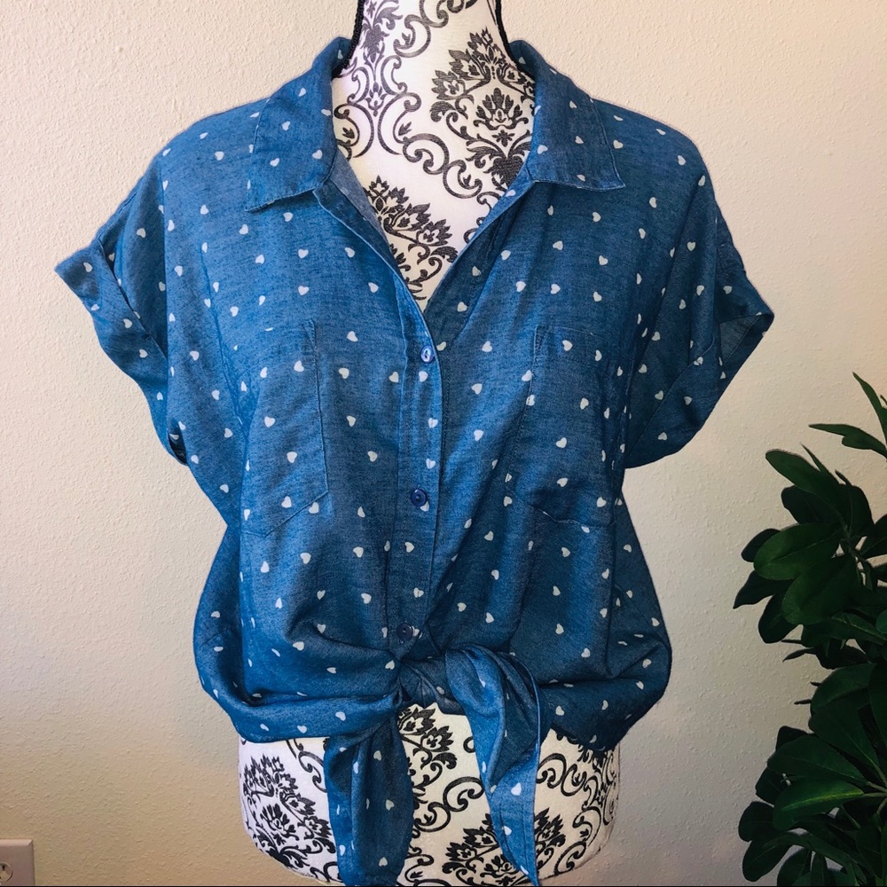 Chambray Heart Print Shirt